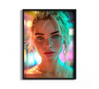 HEKO PANELS Tableau - 60 x 80 cm - Tableau mural en cuir synthétique - Impression pigmentaire - Cadre en aluminium - Femme Cyberpunk - Sans cadre