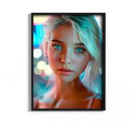 HEKO PANELS Tableau - 60 x 80 cm - Tableau mural en cuir synthétique - Impression pigmentaire - Cadre en aluminium - Femme Cyberpunk - Sans cadre