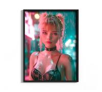 HEKO PANELS Tableau - 60 x 80 cm - Tableau mural en cuir synthétique - Impression pigmentaire - Cadre en aluminium - Femme Cyberpunk - Sans cadre