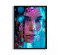 HEKO PANELS Tableau - 60 x 80 cm - Tableau mural en cuir synthétique - Impression pigmentaire - Cadre en aluminium - Femme Cyberpunk - Sans cadre