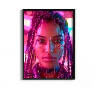 HEKO PANELS Tableau - 60 x 80 cm - Tableau mural en cuir synthétique - Impression pigmentaire - Cadre en aluminium - Femme Cyberpunk - Sans cadre