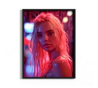 HEKO PANELS Tableau - 60 x 80 cm - Tableau mural en cuir synthétique - Impression pigmentaire - Cadre en aluminium - Femme Cyberpunk - Sans cadre