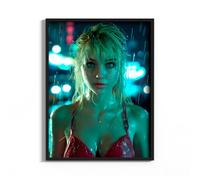 HEKO PANELS Tableau - 60 x 80 cm - Tableau mural en cuir synthétique - Impression pigmentaire - Cadre en aluminium - Femme Cyberpunk - Sans cadre