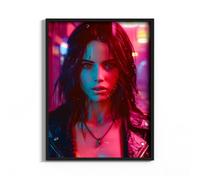 HEKO PANELS Tableau - 60 x 80 cm - Tableau mural en cuir synthétique - Impression pigmentaire - Cadre en aluminium - Femme Cyberpunk - Sans cadre