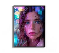 HEKO PANELS Tableau - 60 x 80 cm - Tableau mural en cuir synthétique - Impression pigmentaire - Cadre en aluminium - Femme Cyberpunk - Sans cadre