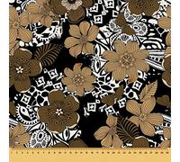 HEKO PANELS Tissu Oxford imperméable au mètre Toile en polyester à coudre Tissu d'ameublement pour décoration/artisanat Opaque Fleurs cappuccino Noir 100 x 155 cm