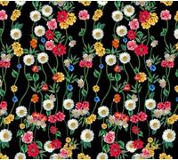 HEKO PANELS Tissu Oxford imperméable au mètre Toile en polyester à coudre Tissu d'ameublement pour décoration/artisanat Opaque Motif fleurs Multicolore Noir 100 x 155 cm