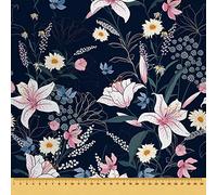 HEKO PANELS Tissu Oxford imperméable au mètre Toile en polyester à coudre Tissu d'ameublement pour décoration/artisanat Opaque Fleurs Rose Bleu foncé 100 x 155 cm