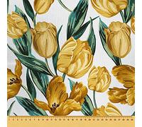 HEKO PANELS Tissu Oxford imperméable au mètre Toile en polyester à coudre Tissu d'ameublement pour décoration/artisanat Opaque Motif fleurs tulipes 100 x 155 cm
