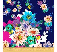 HEKO PANELS Tissu Oxford imperméable par le Metre pour une utilisation en extérieur et en extérieur polyester Résistant à la déchirure et à la saleté Fleurs colorées sur bleu marine 155 cm DR05