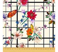 HEKO PANELS Tissu Oxford imperméable vendu au mètre Toile en polyester à coudre Tissu d'ameublement pour décoration/artisanat Opaque et déperlant Fleurs Multicolore à carreaux 100 x 155 cm