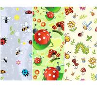 Heko Panels Tissus Pour Couture 3 Motifs Ameublement Fauteuil Meubles Canapés Chaises Coussins Décoration Opaque 121,5 x 156 cm Insectes Coccinelles