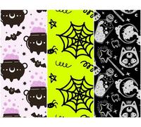 Heko Panels Tissus Pour Couture 3 Motifs Ameublement Fauteuil Meubles Canapés Chaises Coussins Décoration Opaque 121,5 x 156 cm Magie Chats Araignées Halloween