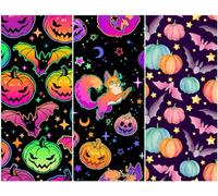 Heko Panels Tissus Pour Couture 3 Motifs Ameublement Fauteuil Meubles Canapés Chaises Coussins Décoration Opaque 121,5 x 156 cm Citrouilles Jack O'lantern Chauves-Souris Halloween