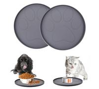 HEKOBAG 2 Pcs Tapis Gamelle Chien, Tapis d’Alimentation pour Chat en Silicone, Tapis de Gamelle Ronde de 28 cm, Petit Tapis pour Gamelle Chat et Chien (Gris)