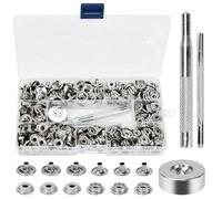 HEKOBAG 200 Pièces Boutons Pression en Métal, 15mm Kit de Fixation Bouton Pression, Boutons Pression à Coudre avec Outils en Métal, Pression Metal Couture pour Jeans, Vêtements, Sacs, Cuir, Artisanat