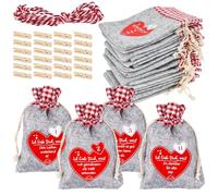 HEKOBAG 24 Pièces Calendrier de l'Avent Vide à Remplir, Sac en Tissu pour Calendrier de l'Avent, Petite Pochette Calendrier de l'Avent, 15 x 10cm Calendrier Avent Feutres avec 4 m Corde et 24 Clips