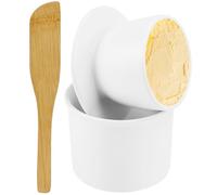 HEKOBAG Beurrier en Porcelaine à Eau 11.5*10cm Avec Spatule en Bois - Récipient Céramique Pour Beurre Fraîchement - Cuisine (Blanc)