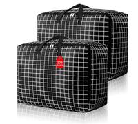 HEKOBAG Lot de 2 grands sacs de rangement de 105 L, sacs de rangement robustes avec fermeture éclair en tissu Oxford, extra larges, sacs de déménagement, sacs imperméables pour vêtements et literie