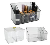 HEKOBAG Lot de 3 Boite Rangement Maquillage 2 Styles Organisateur Maquillage Transparent avec 7 Compartiments Rangement Pinceaux Maquillage Stockage de Cosmétiques pour Salle de Bains, Chambre, Bureau