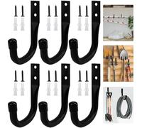 HEKOBAG Lot de 6 Crochets de Rangement Robuste pour Garage, Crochet en Forme de J, Crochet Mural de Garage, Accroche Velo Mural Garage, Crochets Muraux Robuste pour Vélo, Échelle, Outils (11x7cm)