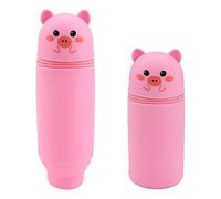 HEKOBAG Trousse Verticale en Silicone 2 en 1 Cochon Kawaii Animaux, Crayon Telescopique pour Scolaire Enfant Cadeaux (Cochon)