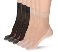 HekouJiub 12 Paires Bas en Nylon Femmes Transparent Chaussettes Traditionnelles Chaussettes Courtes Antidérapantes Femmes transparentes Bas en Nylon Soyeuses Antidérapants (Noir, Couleur de Peau)