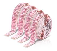 HekouJiub 4 Rouleaux Rubans à Strass Autocollants Rubans à Paillettes Autocollants Cristal Autocollante pour Mariages Anniversaires Fêtes Décoration de Téléphone Portable DIY (Rose)