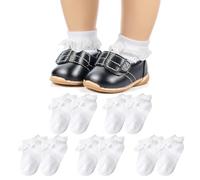 HekouJiub 5 Paires Chaussettes à Volants pour Filles Agées de 2 à 4 Ans Blanc Fines Chaussettes en Coton Respirantes Bas en Dentelle à Volants pour Enfants et Tout-Petits