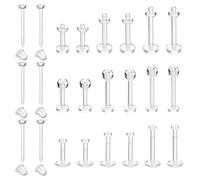 HekouJiub Lot de 24 boucles d'oreilles transparentes pour le sport, piercing de nez, lèvre, cartilage, hélix, tragus, labret, 16 g, 20 g
