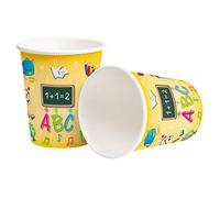 Heku 211-61 Lot gobelets jetables en Carton pour la rentrée Scolaire 250 ML Jour d'école, Boissons, Motifs Multicolores, 10 Stück (1er Pack)