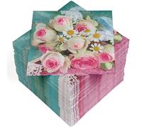 HEKU Lot de 100 serviettes en papier triple épaisseur, 33 x 33 cm, bouquet de roses I Absorbantes et pratiques I Idéal pour les occasions spéciales