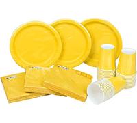 HEKU Lot de 120 pièces jetables pour fête - Jaune - Convient pour 30 invités - Avec assiettes en carton, gobelets de fête (0,25 l) et serviettes (33 x 33 cm) - Idéal pour les fêtes, les barbecues, les