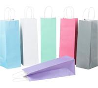 HEKU Lot de 6 sacs à bouteilles en papier multicolores au design pastel I 6 couleurs (bleu clair, blanc, menthe, rose, gris, violet), 33 x 11 x 11 cm I Idéal pour le vin et les spiritueux I
