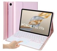 HEKUEUN Coque Clavier pour Honor Pad X9a / Pad X9 Pro 11,5 Pouces 2025, Rétroéclairage 7 Couleurs Pavé Tactile Intelligent, AZERTY Français Clavier Bluetooth, Étui Ultra-Fin avec Souris,Rose