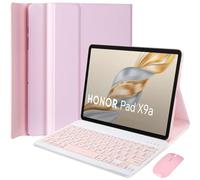 HEKUEUN Coque Clavier pour Honor Pad X9a / Pad X9 Pro 11,5 Pouces 2025 Tablette, AZERTY Français Clavier Bluetooth sans Fil Magnétique Détachable, Coque Ultra-Fine avec Souris,Rose