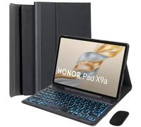 HEKUEUN Coque Clavier pour Honor Pad X9a / Pad X9 Pro 11,5 Pouces 2025 Tablette, Rétroéclairage 7 Couleurs AZERTY Français Clavier Bluetooth Détachable, Coque Ultra-Fine avec Souris,Noir