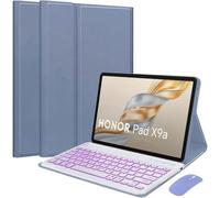 HEKUEUN Coque Clavier pour Honor Pad X9a / Pad X9 Pro 11,5 Pouces 2025 Tablette, Rétroéclairage 7 Couleurs AZERTY Français Clavier Bluetooth Détachable, Coque Ultra-Fine avec Souris,Violet