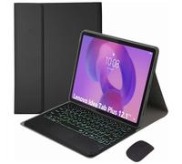 HEKUEUN Coque Clavier pour Lenovo Idea Tab Plus 12,1 Pouces/Tab K12 2025 (TB361ZU/TB361FU), AZERTY Clavier avec Pavé Tactile Détachable Rétroéclairé 7 Couleurs Et Souris Intégrée,Noir