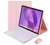 HEKUEUN Coque Clavier pour Lenovo Idea Tab Plus 12,1 Pouces/Tab K12 2025 (TB361ZU/TB361FU), AZERTY Clavier avec Pavé Tactile Détachable Rétroéclairé 7 Couleurs Et Souris Intégrée,Rose