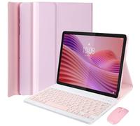 HEKUEUN Coque Clavier pour Lenovo Tab 10,1 Pouces 2025 (TB-311FU/TB-311XU), AZERTY Français Clavier Bluetooth sans Fil Détachable, Étui Folio Multi-Angles Ultra-Fin avec Souris,Rose