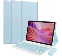 HEKUEUN Coque Clavier pour Lenovo Tab 10,1 Pouces 2025 (TB-311FU/TB-311XU), AZERTY Français Clavier Bluetooth sans Fil Détachable, Étui Folio Multi-Angles Ultra-Fin avec Souris,Bleu