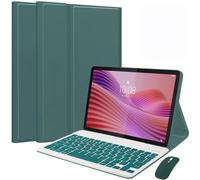 HEKUEUN Coque Clavier pour Lenovo Tab 10,1 Pouces 2025 (TB-311FU/TB-311XU), AZERTY Français Clavier Bluetooth sans Fil Détachable, Étui Folio Multi-Angles Ultra-Fin avec Souris,Vert
