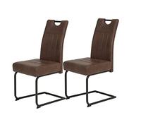 Hela Tische, Betty Lot de 2 Chaises Cantilever pour Salle à Manger, Revêtement en Microfibre Marron, Piètement Métallique Noir, Dossier avec Poignée