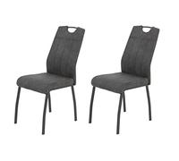 Hela Tische, Elif Lot de 2 Chaises de Salle à Manger et de Cuisine, Microfibre Gris foncé, Piètement Métallique Gris à 4 Pieds, Dossier avec Poignée, Capacité de Charge 140 kg