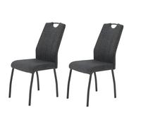 Hela Tische Elif Lot de 2 Chaises de Salle à Manger et de Cuisine, Tissu Tissé Anthracite, Piètement Métallique Gris à 4 Pieds, Dossier avec Poignée, Capacité de Charge 140 kg