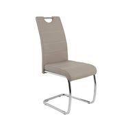Hela Tische, Flora Lot de 1 Chaise Cantilever en Cuir Synthétique Beige, Piétement en Tube Rond Chromé, Dossier avec Poignée, Charge Maximale 120 kg
