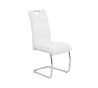 Hela Tische Flora Lot de 1 Chaise Cantilever en Cuir Synthétique Blanc, Piétement en Tube Rond Chromé, Dossier avec Poignée, Charge Maximale 120 kg