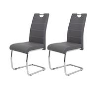 Hela Tische, Flora Lot De 2 Chaises Luge pour Cuisine, en Simili Cuir Gris, Poignée en Creux, Armature Métallique Chromée, 42 x 57 x 98 cm