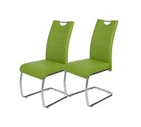 Hela Tische, Flora Lot de 2 chaises luge pour cuisine, en similicuir vert, poignée en creux, armature métallique chromée, 42 x 57 x 98 cm